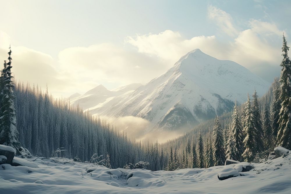 Mountain forest snow landscape. AI generated Image by rawpixel.