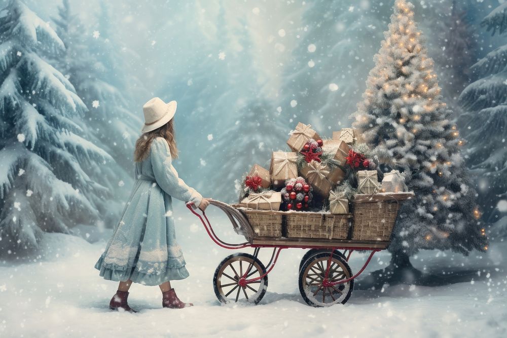 Christmas tradition pushing cart. AI generated Image by rawpixel.