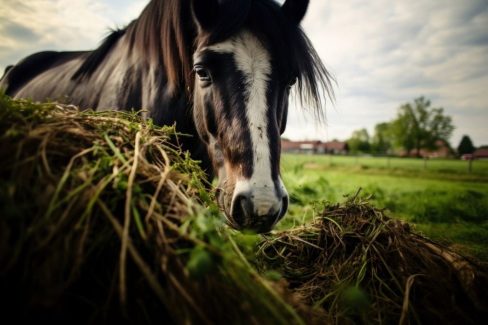 Horse grass stallion outdoors. AI generated Image by rawpixel.