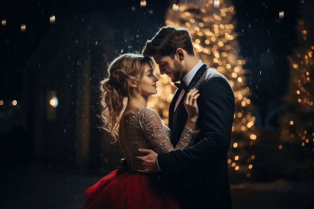 A christmas wedding couple happiness adult bride. AI generated Image by rawpixel.