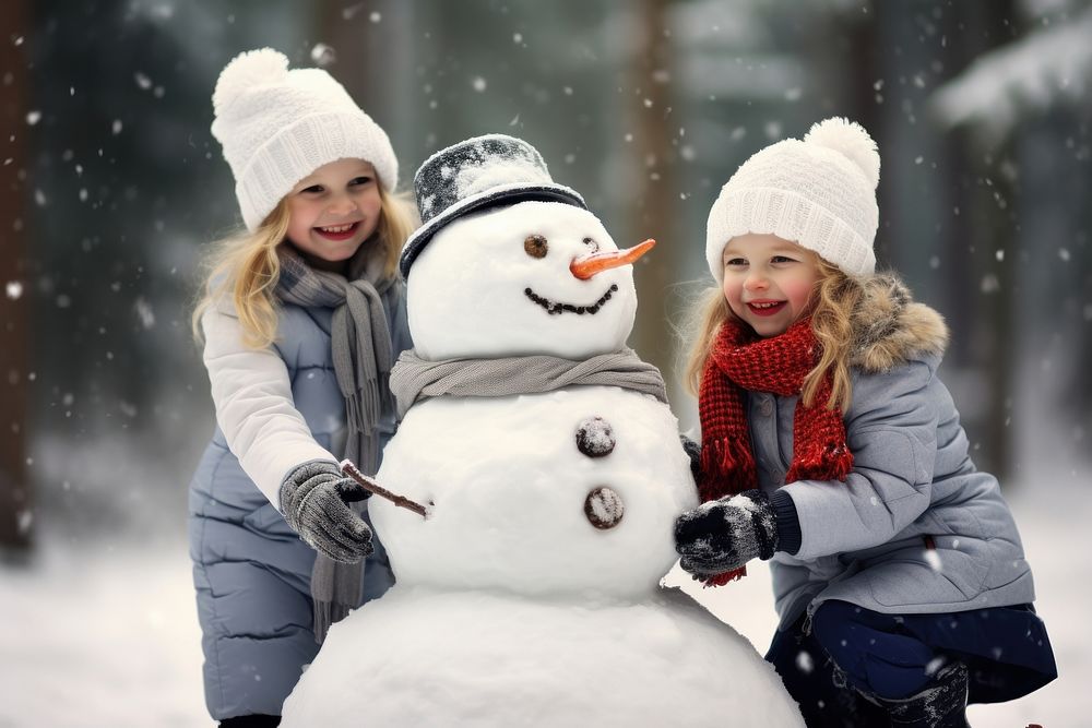 A happy family build a snowman together happiness christmas outdoors. AI generated Image by rawpixel.