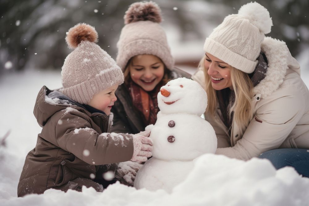 Snowman winter outdoors family. AI generated Image by rawpixel.