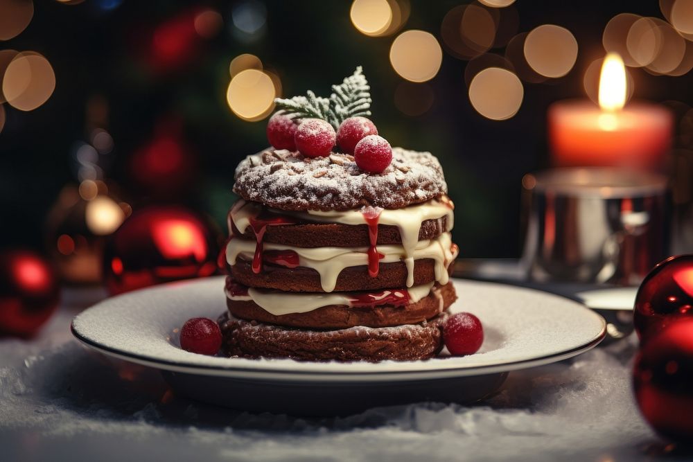 Christmas dessert christmas candle plate. AI generated Image by rawpixel.