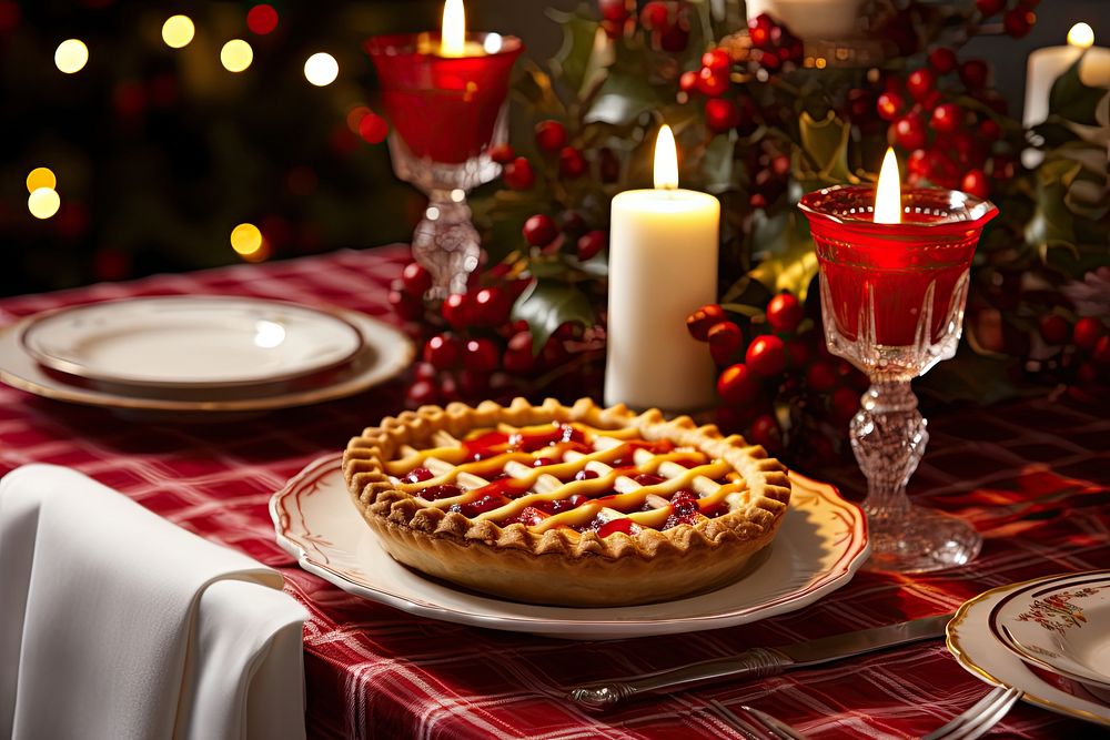 Dessert candle table christmas. AI generated Image by rawpixel.