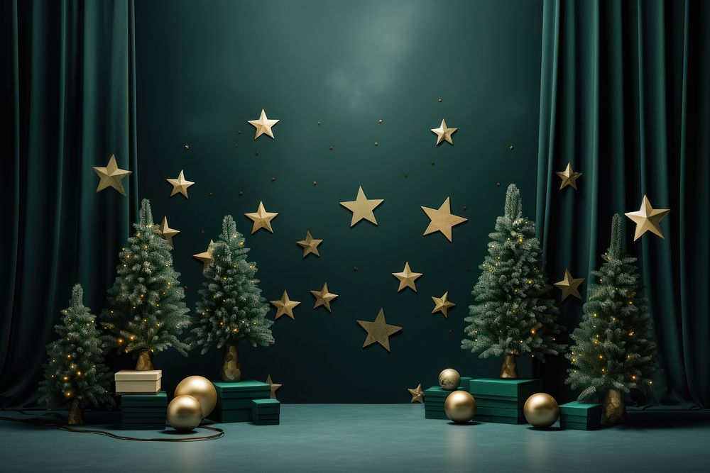 A minimalist stage design featuring Christmas trees christmas plant gift. AI generated Image by rawpixel.