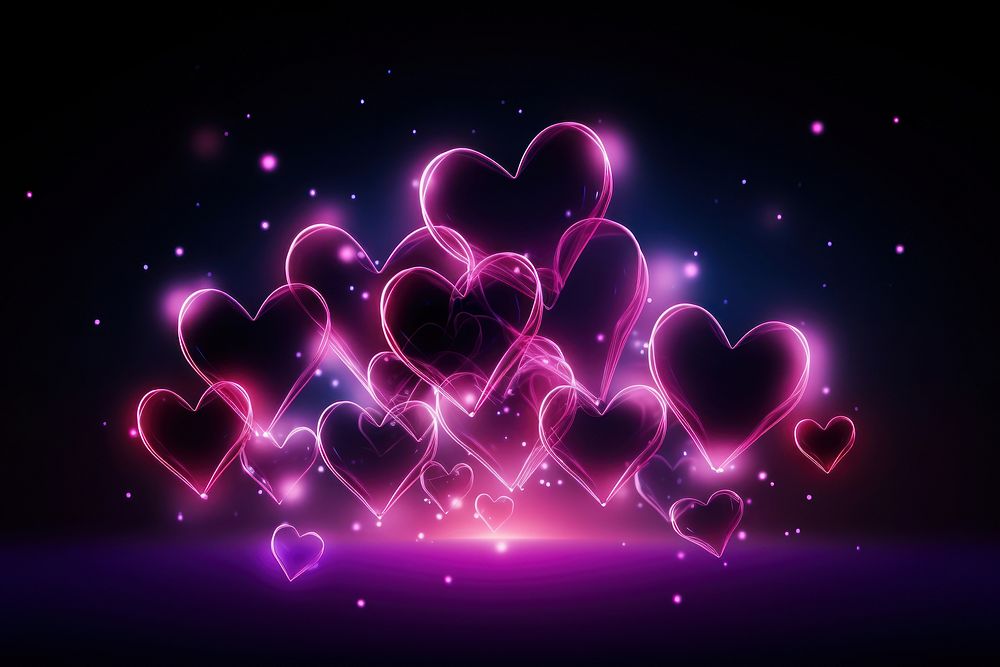 Heartedshape outlines light illuminated pattern purple. AI generated Image by rawpixel.
