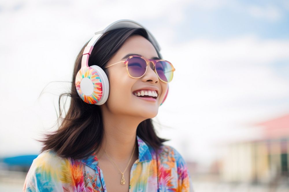 Headphones sunglasses portrait summer. AI generated Image by rawpixel.