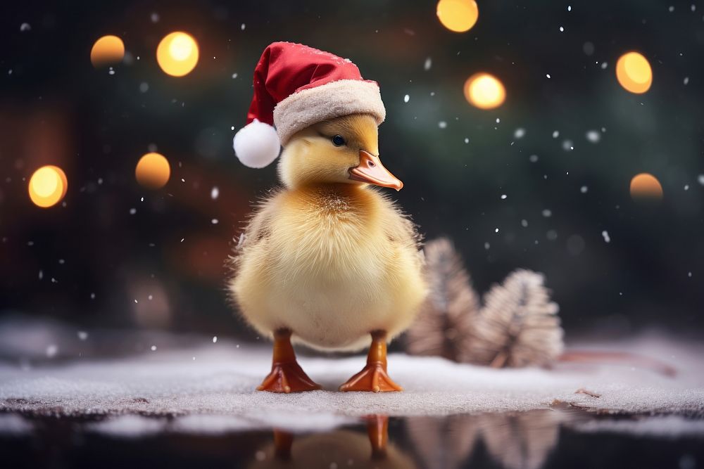 A duck wearing a Santa cap christmas outdoors animal. AI generated Image by rawpixel.