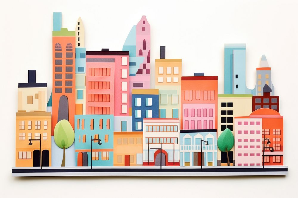 Downtown paper Flat painting. AI generated Image by rawpixel.