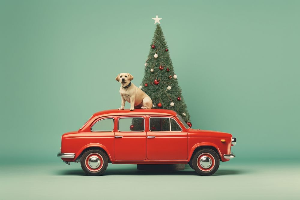 Christmas tree car dog. AI generated Image by rawpixel.