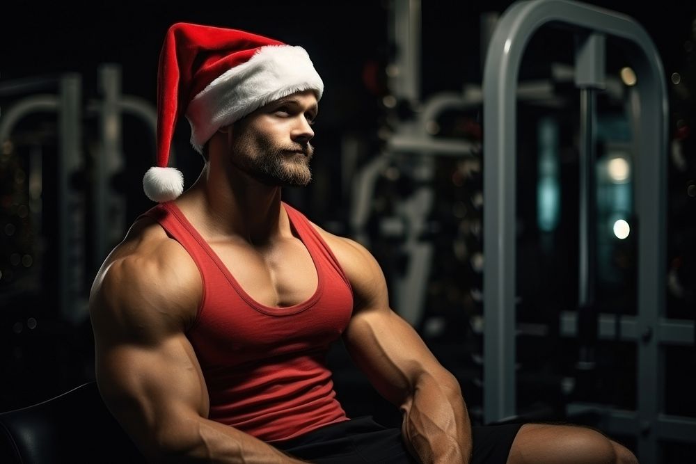 Young muscular Santa Claus gym christmas sports. AI generated Image by rawpixel.