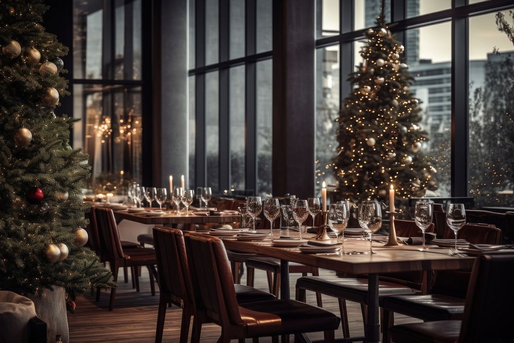 Modern restaurant Christmas decorate christmas architecture candle. AI generated Image by rawpixel.