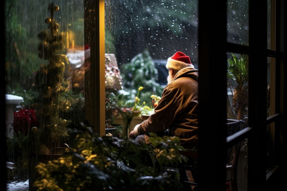Christmas window plant adult. AI generated Image by rawpixel.