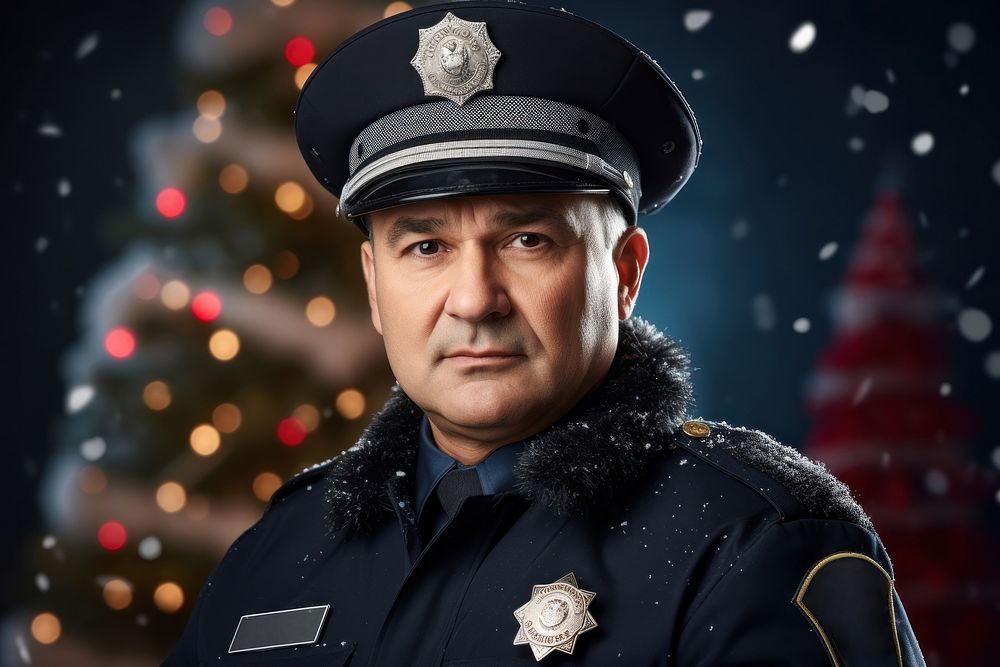 Male police officer wearing christmas hat portrait adult protection. AI generated Image by rawpixel.