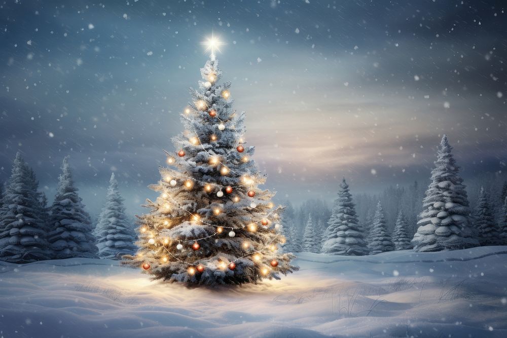 A majestic Christmas tree christmas pine outdoors. AI generated Image by rawpixel.