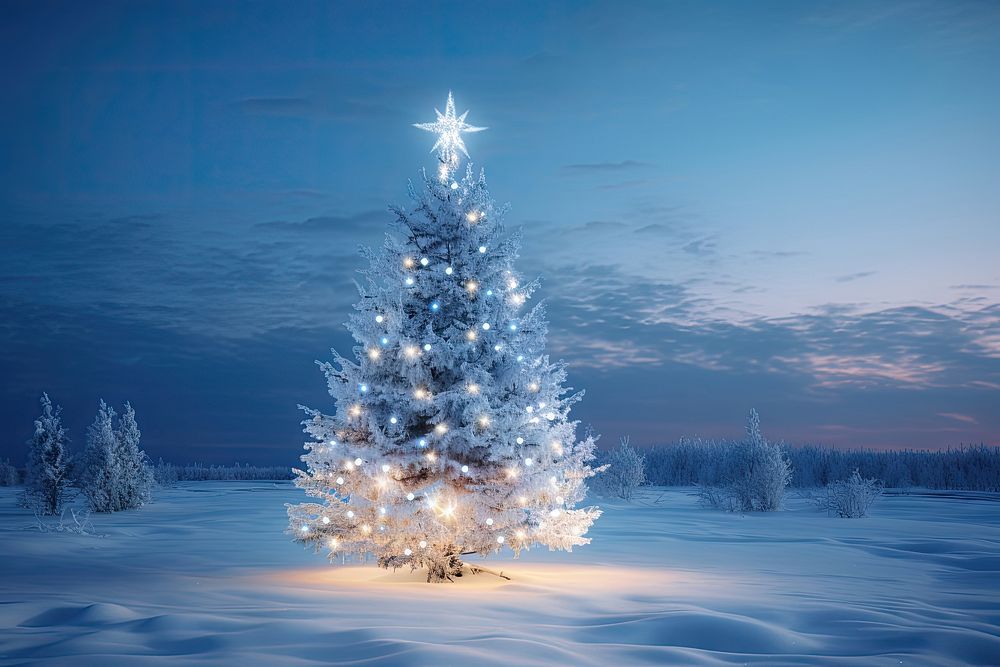 Christmas tree glowing winter. AI generated Image by rawpixel.