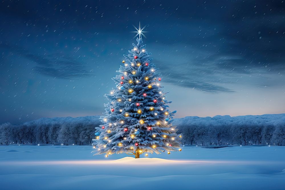 Christmas tree glowing winter. AI generated Image by rawpixel.