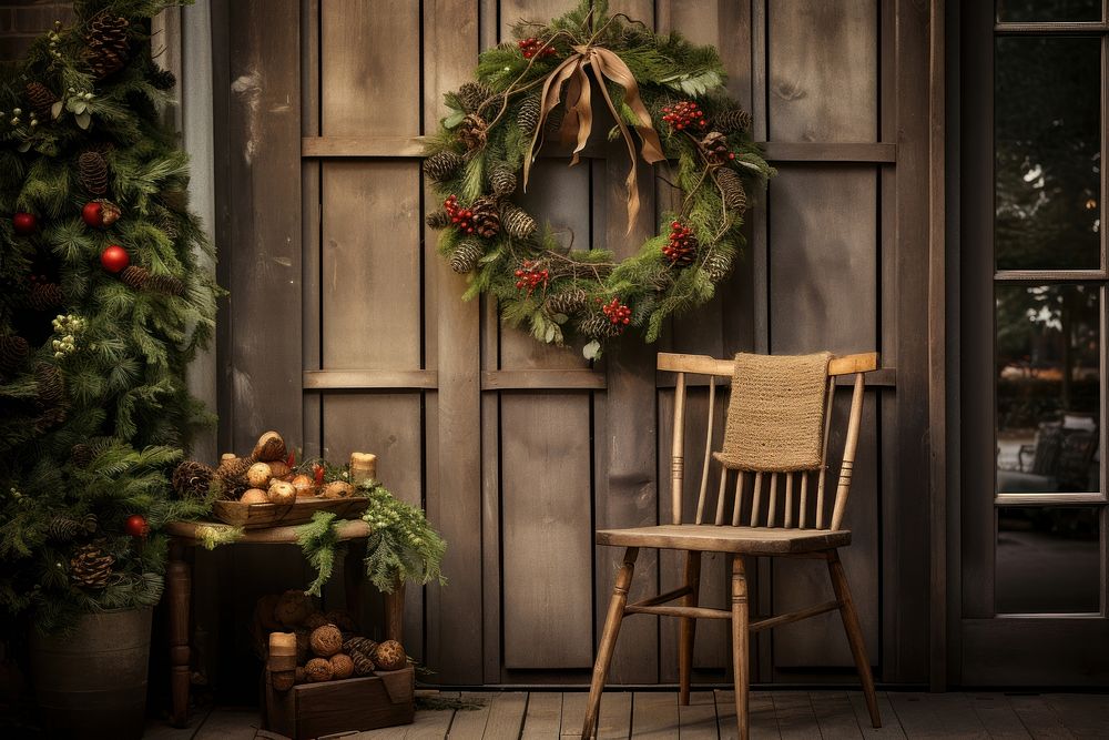 Christmas chair furniture wreath. AI generated Image by rawpixel.
