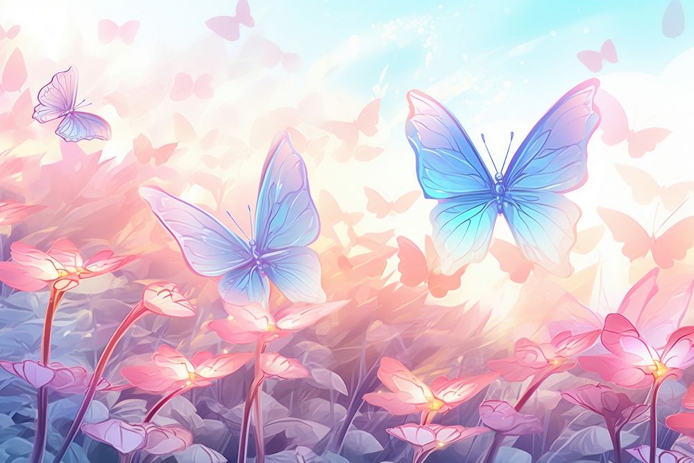 Flying butterflies flower outdoors nature. AI generated Image by rawpixel.