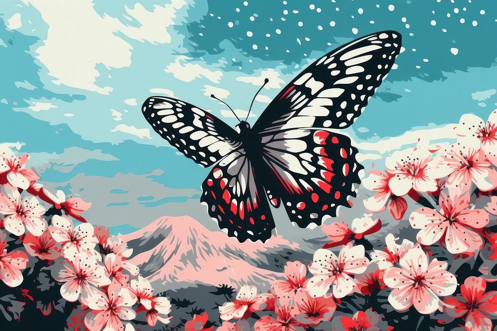 Flying butterflies flower butterfly outdoors. AI generated Image by rawpixel.