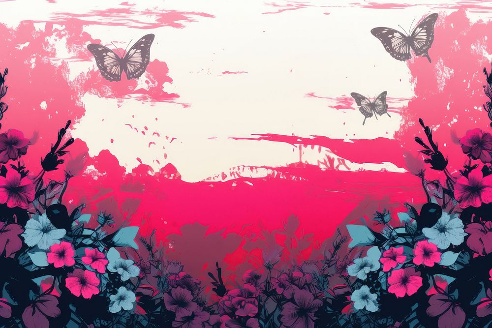 Flying butterflies flower backgrounds outdoors. AI generated Image by rawpixel.