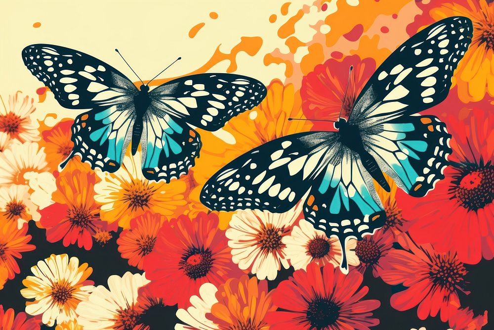 Flying butterflies flower butterfly outdoors. AI generated Image by rawpixel.