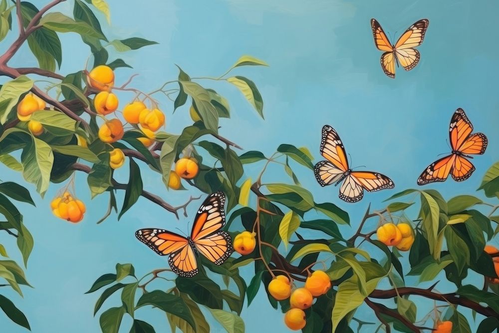 Flying butterflies butterfly outdoors painting. AI generated Image by rawpixel.