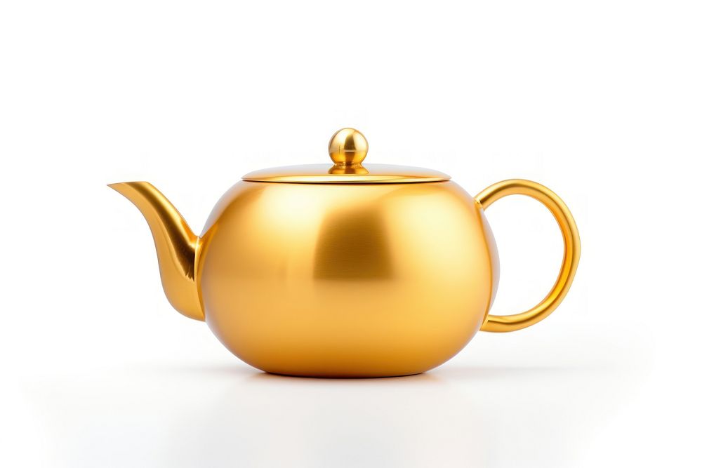 Golden teapot white background refreshment simplicity. AI generated Image by rawpixel.