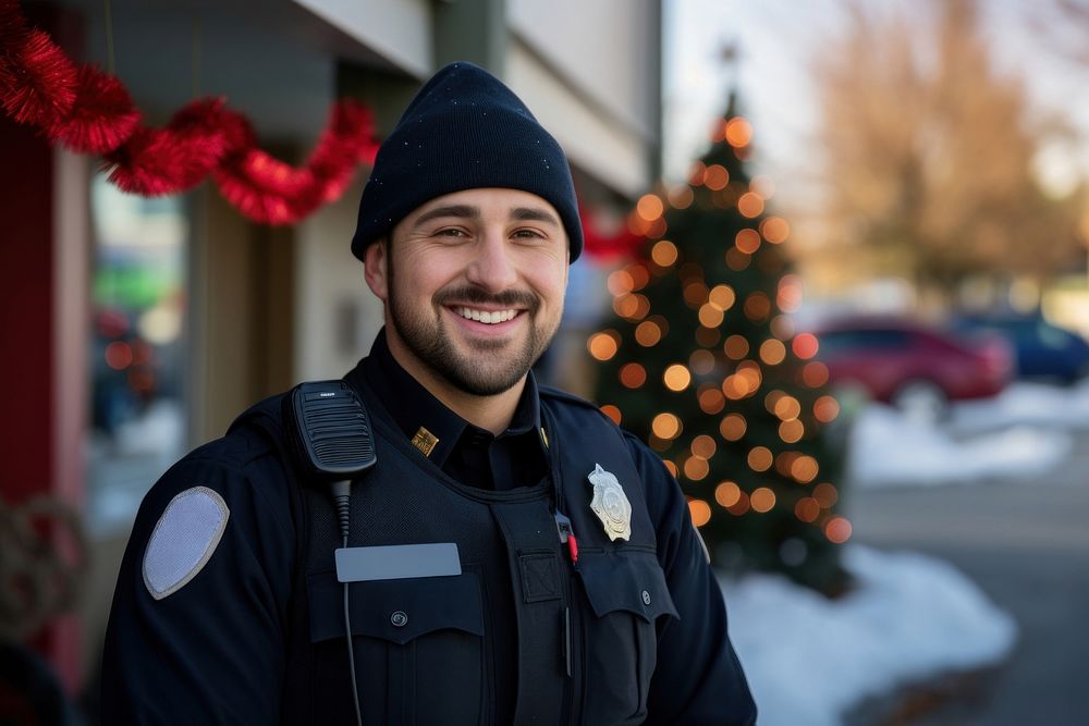 Christmas cheerful standing officer. AI generated Image by rawpixel.