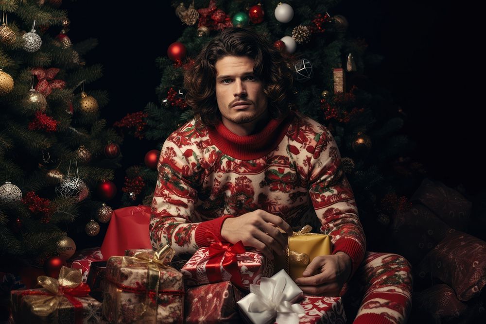 Man hold gift christmas sweater adult. AI generated Image by rawpixel.