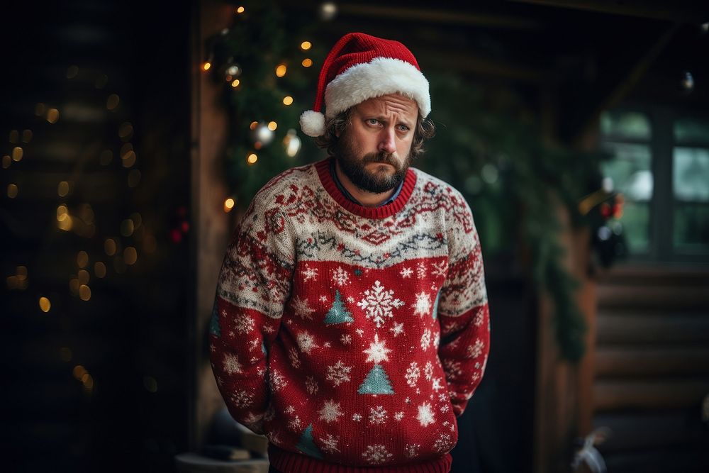 Sad depressed man christmas sweater men. AI generated Image by rawpixel.