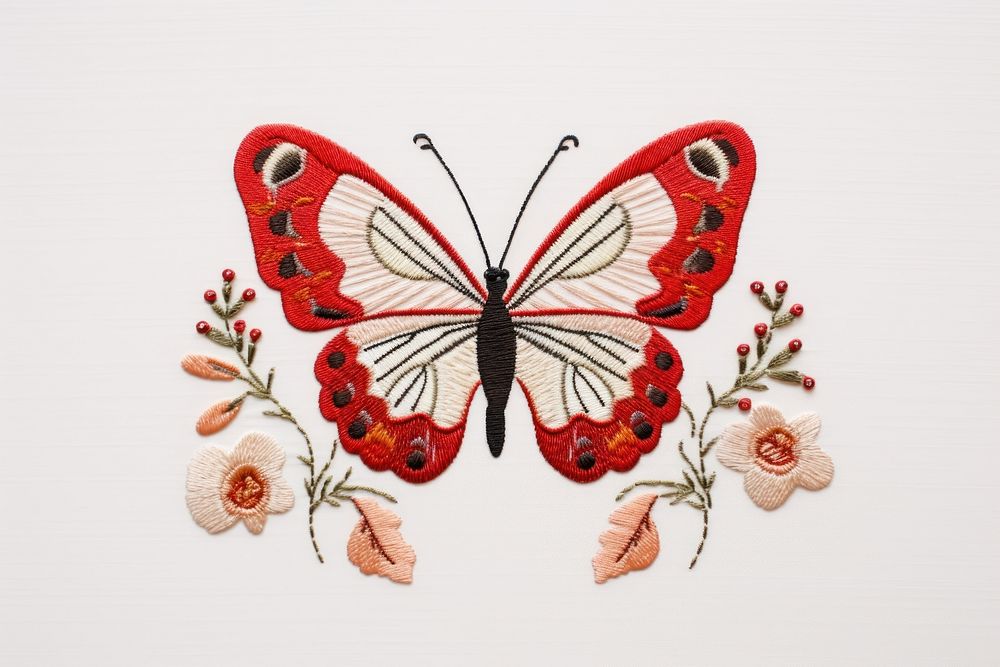 Embroidery butterfly pattern flower. AI generated Image by rawpixel.