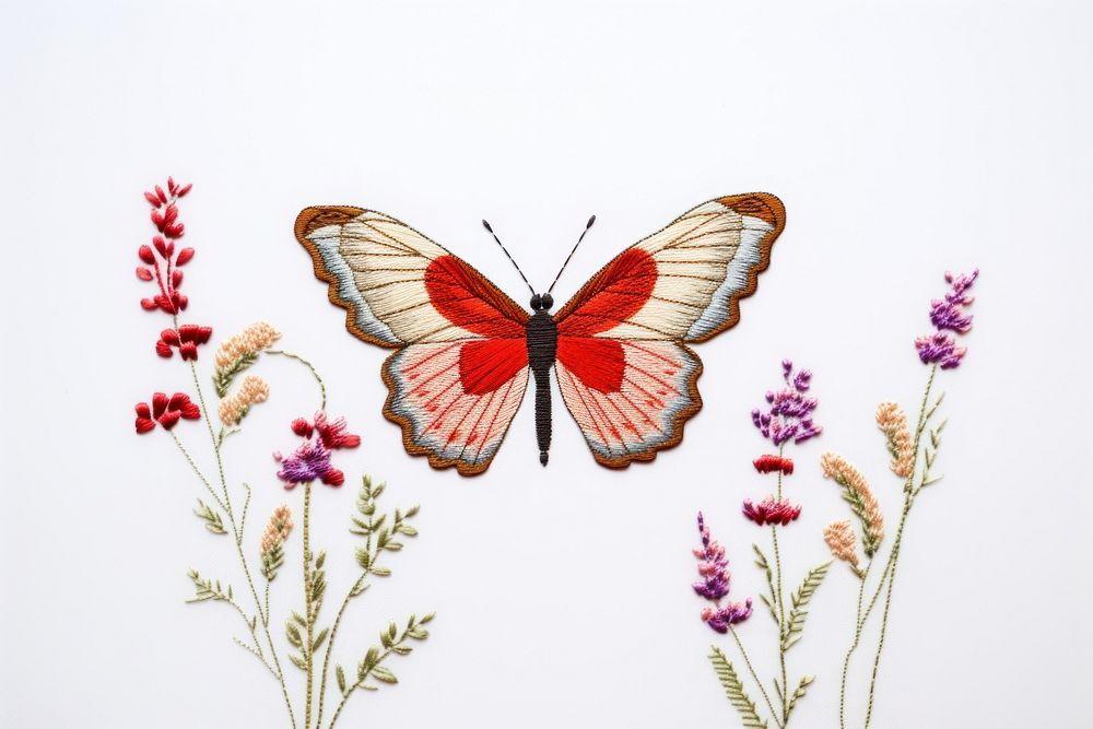 Butterfly flower embroidery pattern. AI generated Image by rawpixel.