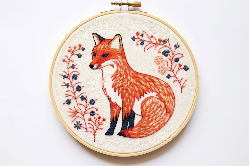 Embroidery pattern animal fox. AI generated Image by rawpixel.