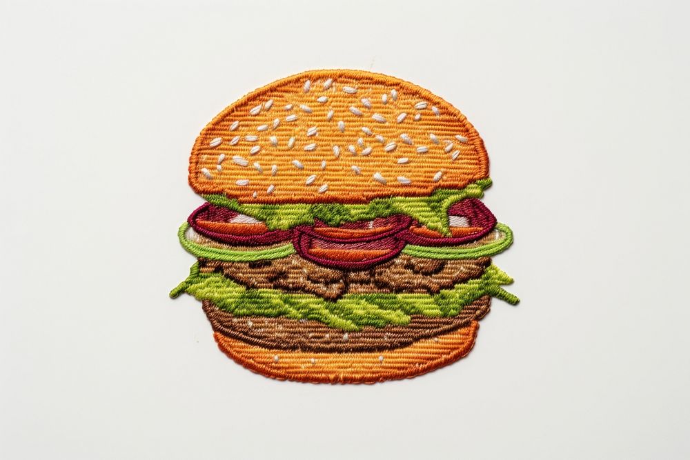 Embroidery food creativity hamburger. AI generated Image by rawpixel.