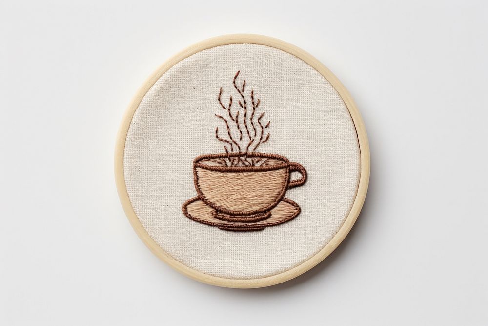 Embroidery pattern coffee cup. AI generated Image by rawpixel.