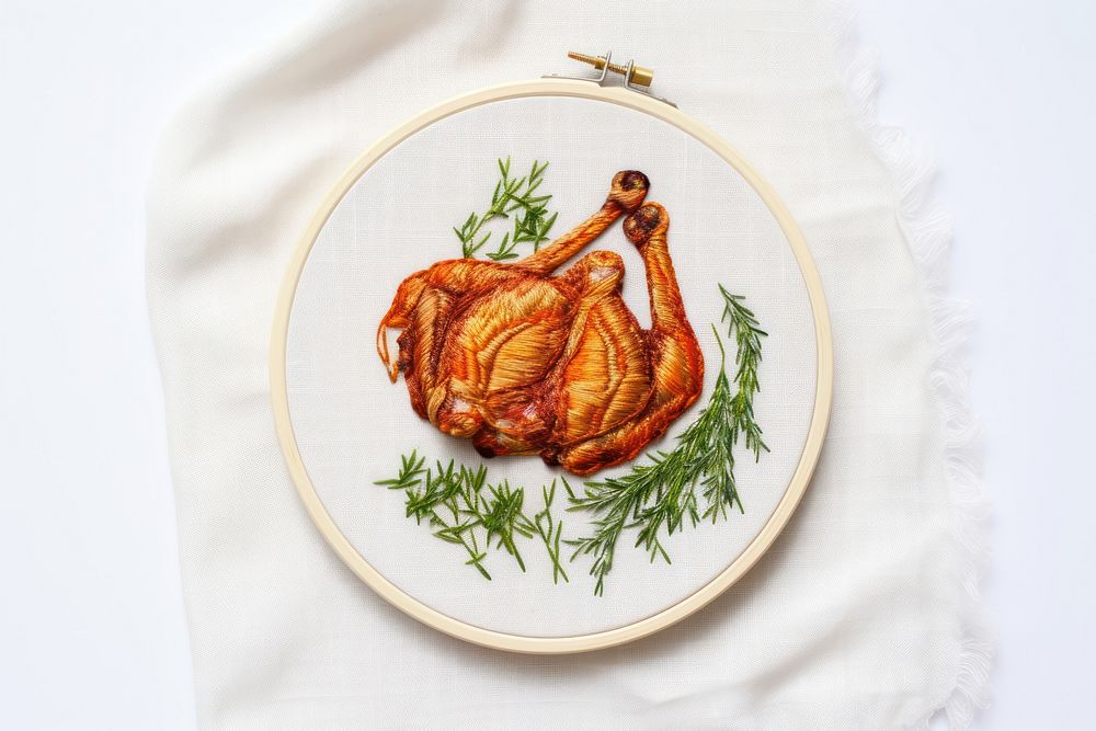 Embroidery roasted plate meat. AI generated Image by rawpixel.