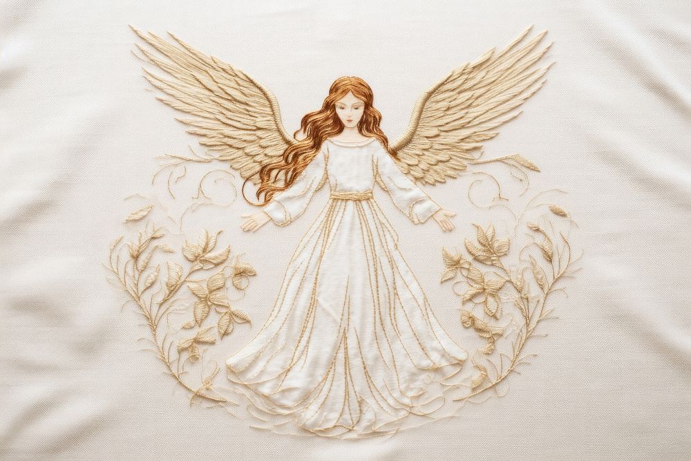 Angel embroidery adult white. AI generated Image by rawpixel.