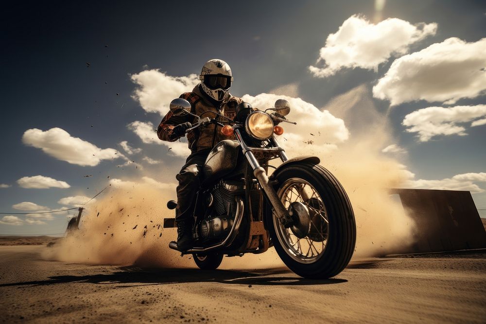 Riding motorcycle adult outdoors vehicle. AI generated Image by rawpixel.