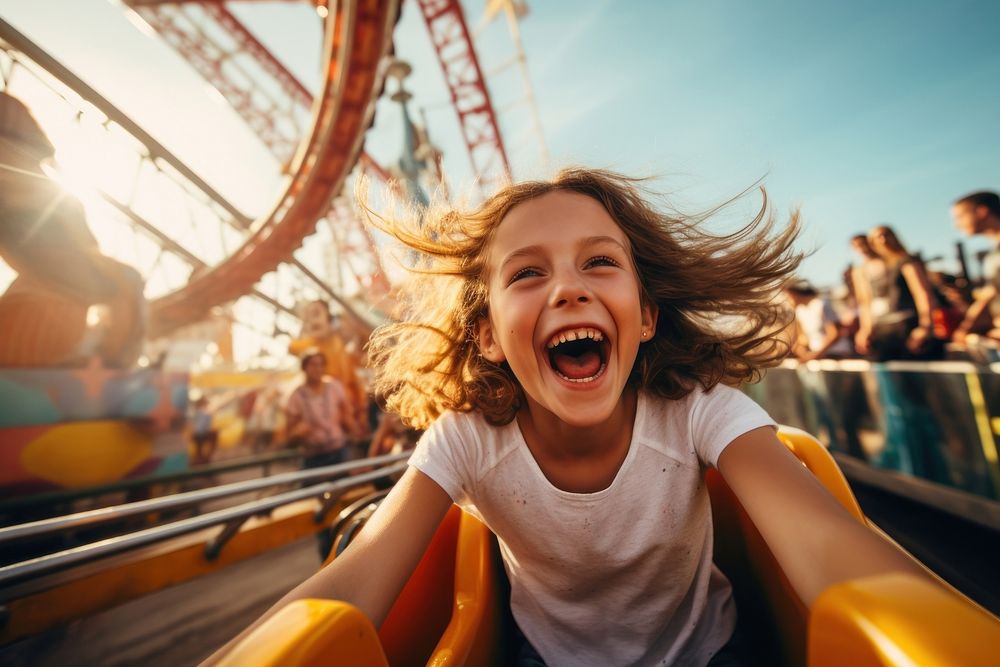 Girl having fun carnival day roller coaster. AI generated Image by rawpixel.