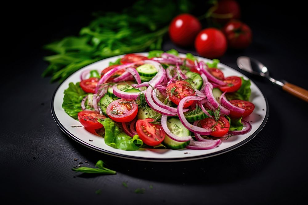Vegan vegetable food Salad plate cucumber. AI generated Image by rawpixel.