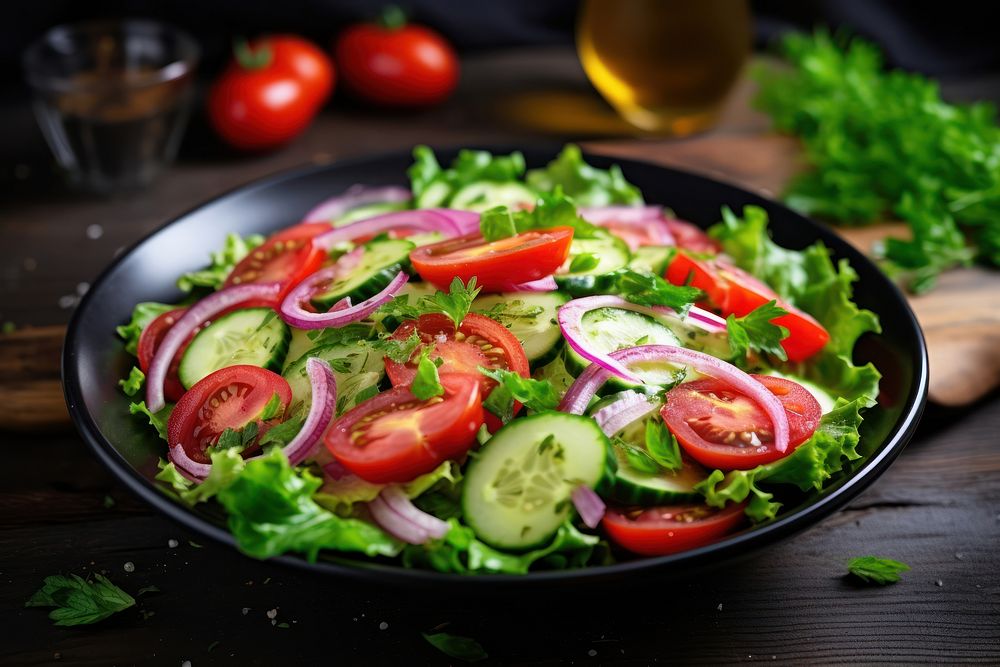 Vegan vegetable food Salad cucumber lettuce. AI generated Image by rawpixel.