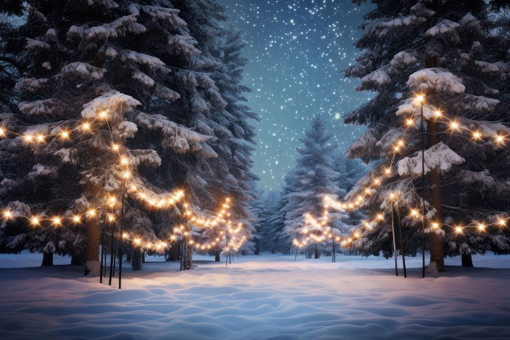 A wintery landscape christmas tree snow. AI generated Image by rawpixel.