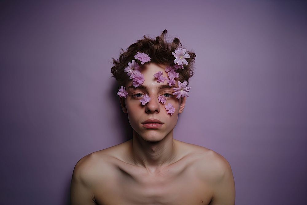 Photo flowers petals young man feminine. AI generated Image by rawpixel.