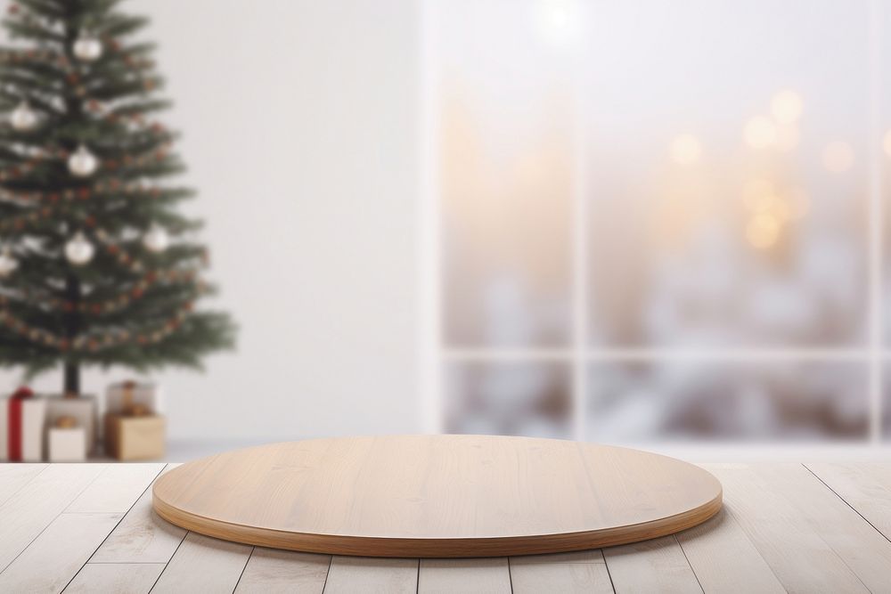 Christmas table tree wood. AI generated Image by rawpixel.