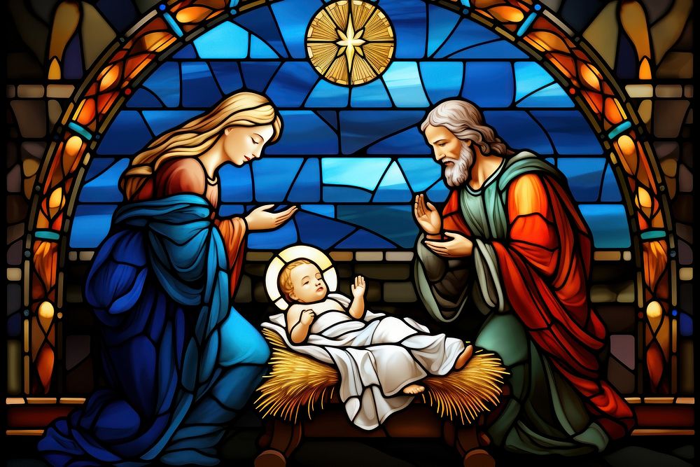 Glass art nativity scene stained glass. 