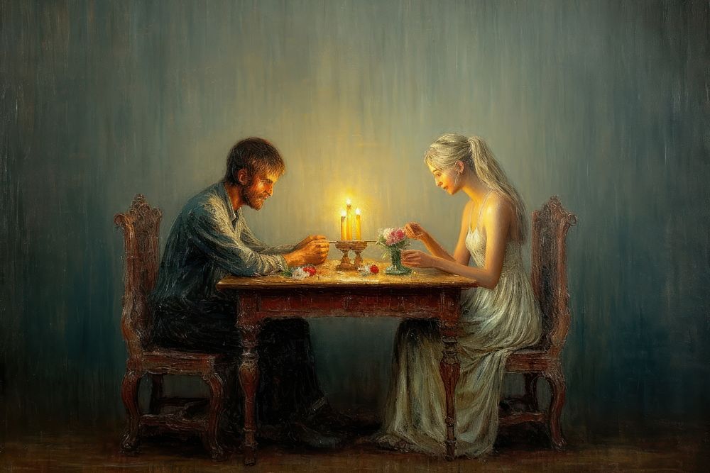 Painting art romantic candle. AI generated Image by rawpixel.