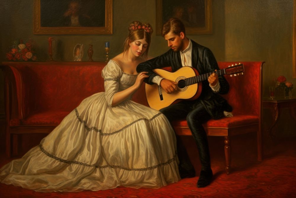 German culture painting wedding guitar. AI generated Image by rawpixel.
