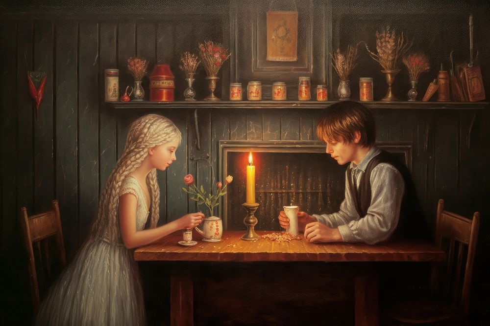 Painting romantic candle table. AI generated Image by rawpixel.