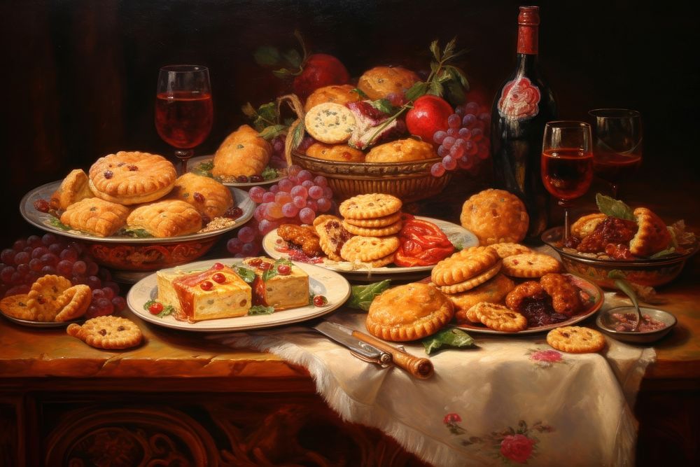 Italian food painting artwork brunch. AI generated Image by rawpixel.